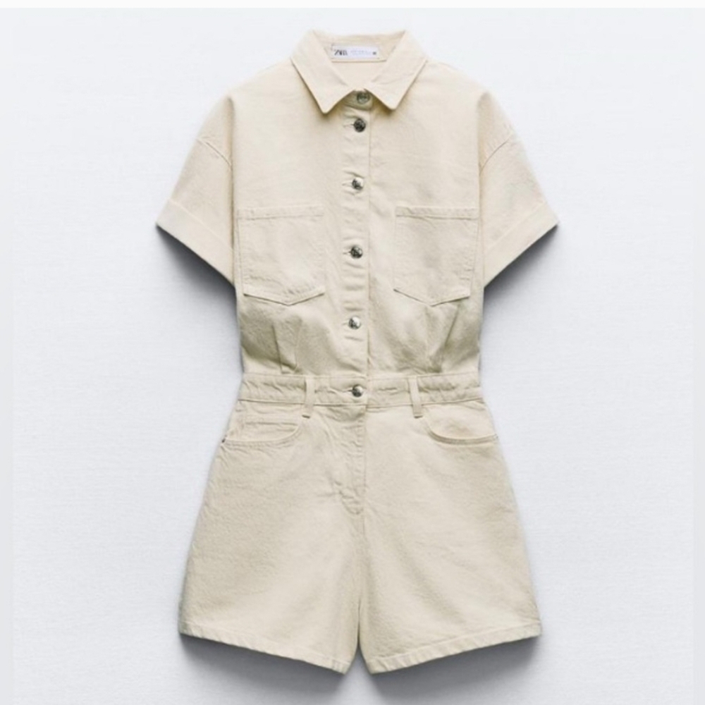 Zara Beige Denim Jumpsuit